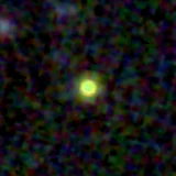 Colour composite: F444W red, F356W green, F277W blue, 3.2 arcsec across, north up
