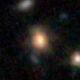Colour composite: F444W red, F356W green, F277W blue, 3.2 arcsec across, north up