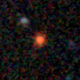Colour composite: F444W red, F356W green, F277W blue, 3.2 arcsec across, north up