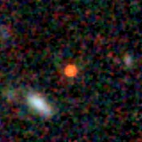 Colour composite: F444W red, F356W green, F277W blue, 3.2 arcsec across, north up