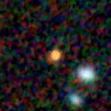 Colour composite: F444W red, F356W green, F277W blue, 3.2 arcsec across, north up