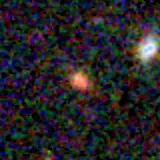 Colour composite: F444W red, F356W green, F277W blue, 3.2 arcsec across, north up