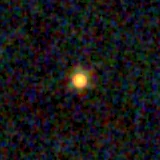 Colour composite: F444W red, F356W green, F277W blue, 3.2 arcsec across, north up