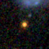 Colour composite: F444W red, F356W green, F277W blue, 3.2 arcsec across, north up