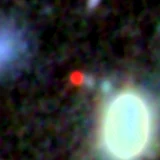 Colour composite: F444W red, F356W green, F277W blue, 3.2 arcsec across, north up