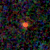Colour composite: F444W red, F356W green, F277W blue, 3.2 arcsec across, north up