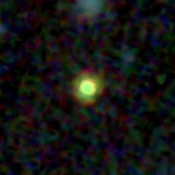 Colour composite: F444W red, F356W green, F277W blue, 3.2 arcsec across, north up