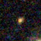 Colour composite: F444W red, F356W green, F277W blue, 3.2 arcsec across, north up
